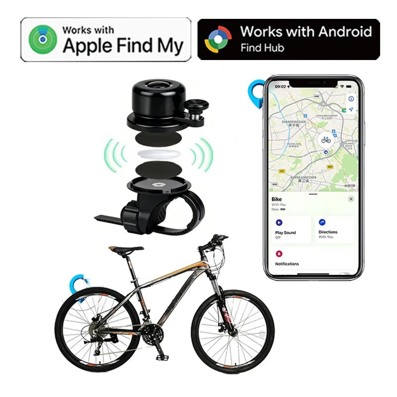 Global Location Aluminum Alloy Mini Bike Gold Bell Bicycle Air Tag GPS Tracker with Anti-lost Tag