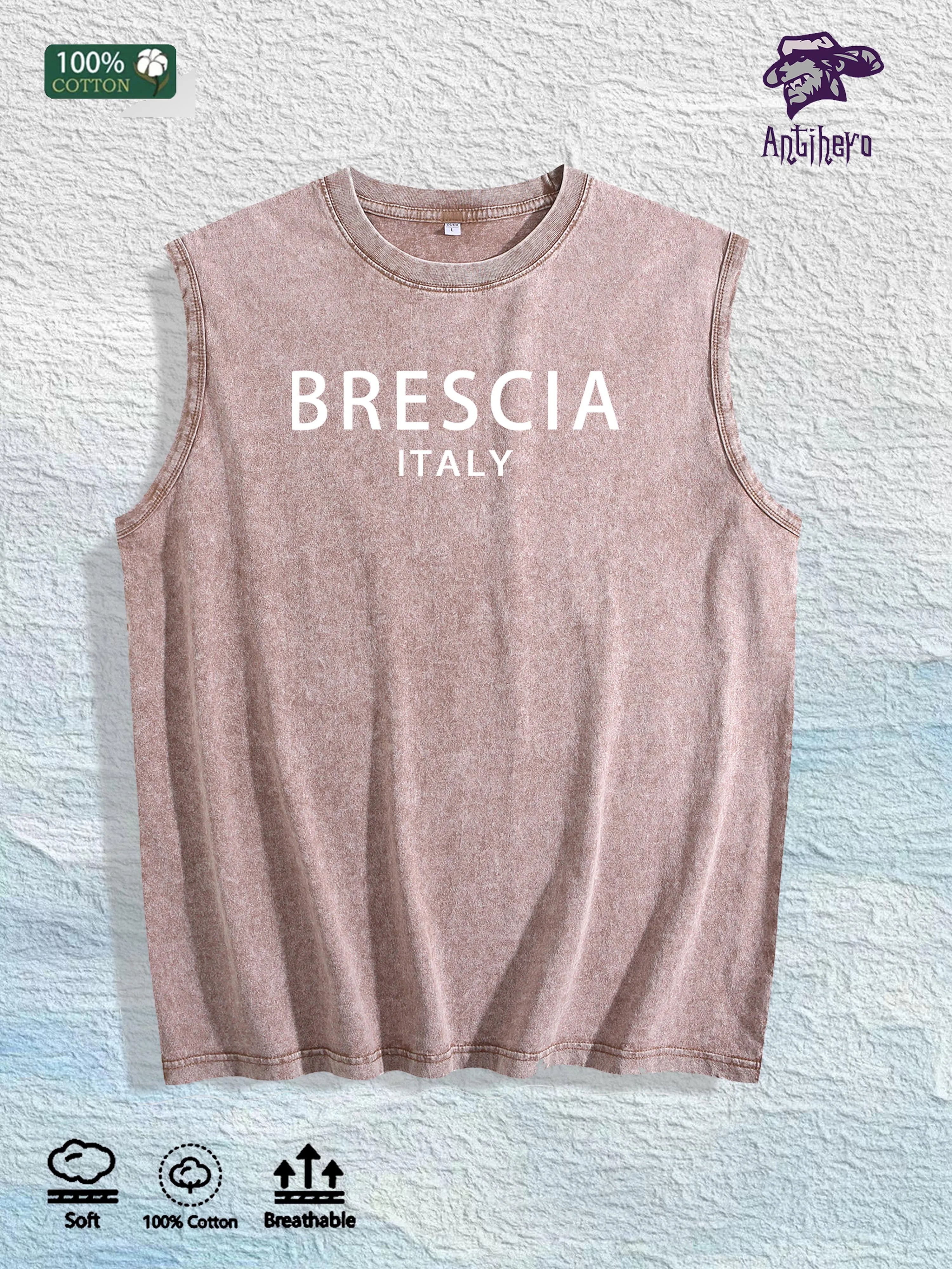 Brescia Italy Graphic Washed Vest US Warehouse 3 Colors Cotton Tank