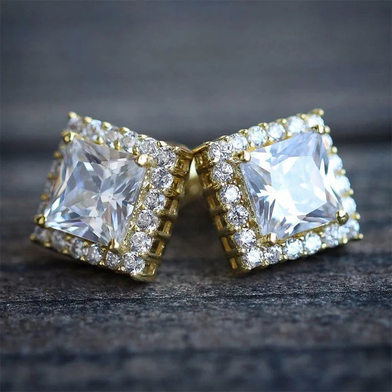 Aibeca Station Princess Cut Diamond Earrings 18K Solid Gold Classic Women's Everyday Wear