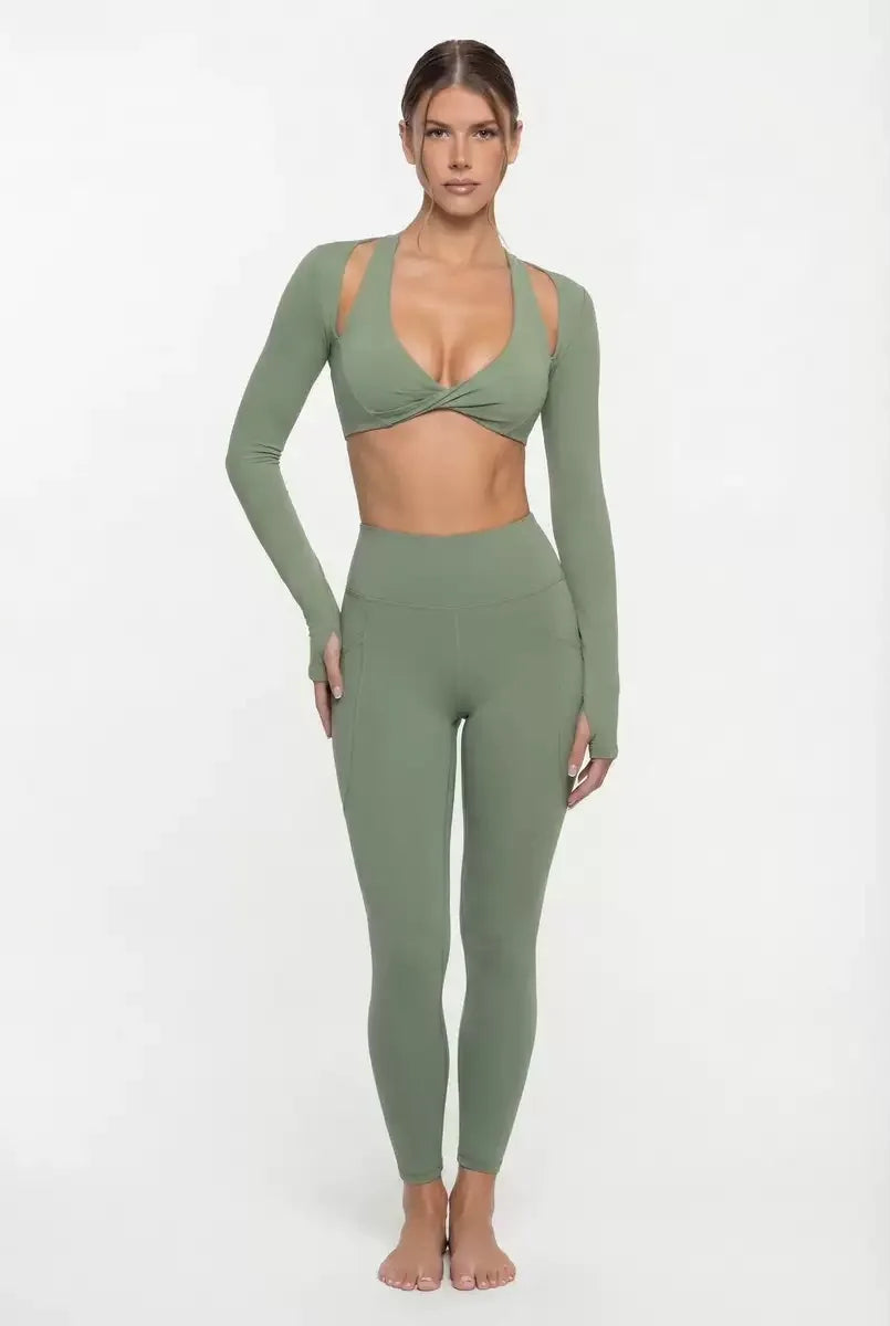 Nude Feel Yoga Long Sleeve Set For Women Pullover Quick-Dry Compression Shirt Outdoor Fitness Activewear Woman Sports Sets