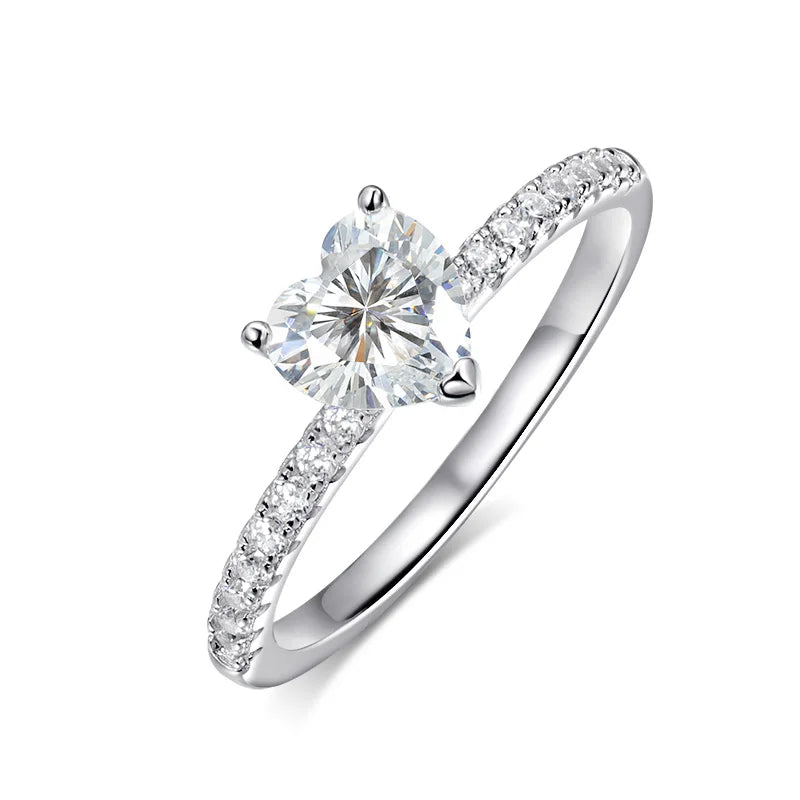 KNOBSPIN D VVS1 1-2ct Heart Moissanite Engagement Ring 925 Sterling Silver Plated 18k White Gold Diamond Promise Rings for Women