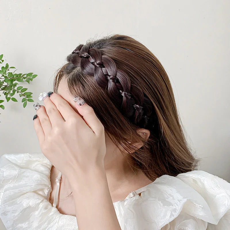 New Women Wide Edge Twist Fishbone Wig Hairband Cover Gray Hair Headwear Fashion Braid Headband