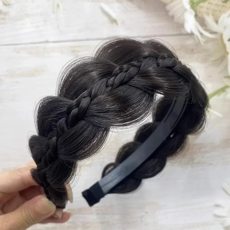 New Women Wide Edge Twist Fishbone Wig Hairband Cover Gray Hair Headwear Fashion Braid Headband