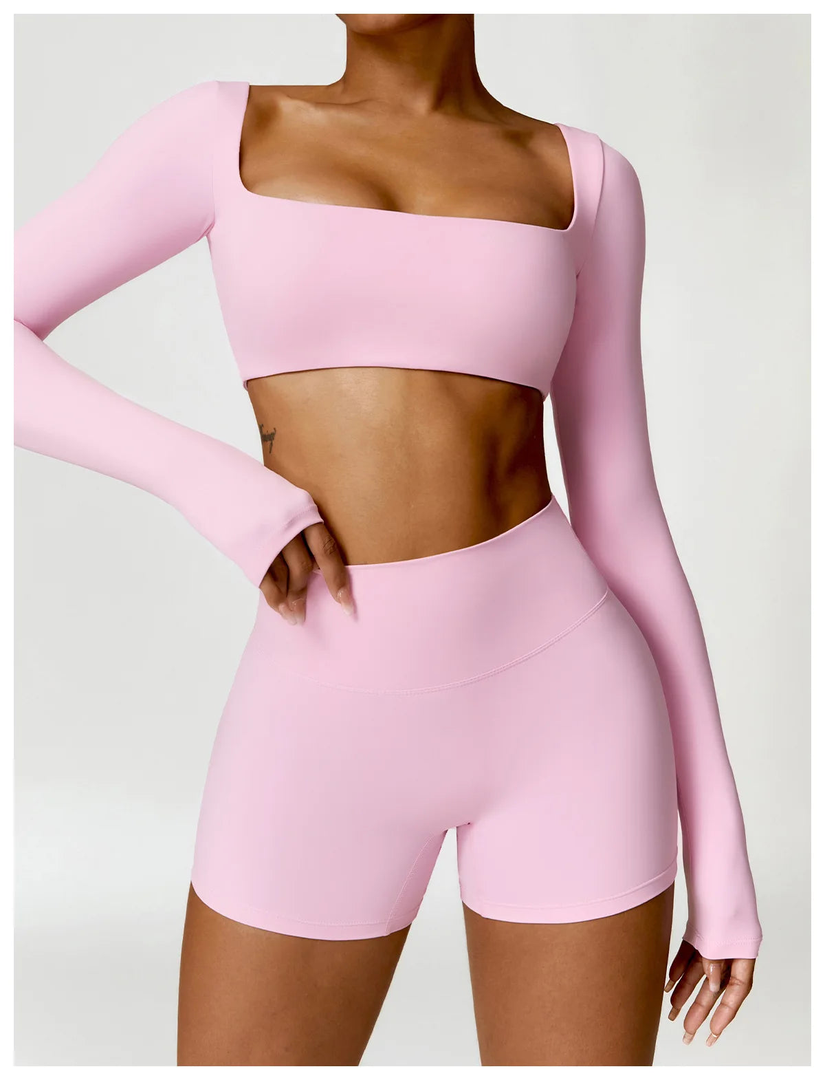 Hearuisavy Summer 2PCS Long Sleeve Gym Set Women Yoga Clothes Quick-Drying Sportswear Running Leggings Workout Sports Crop Top