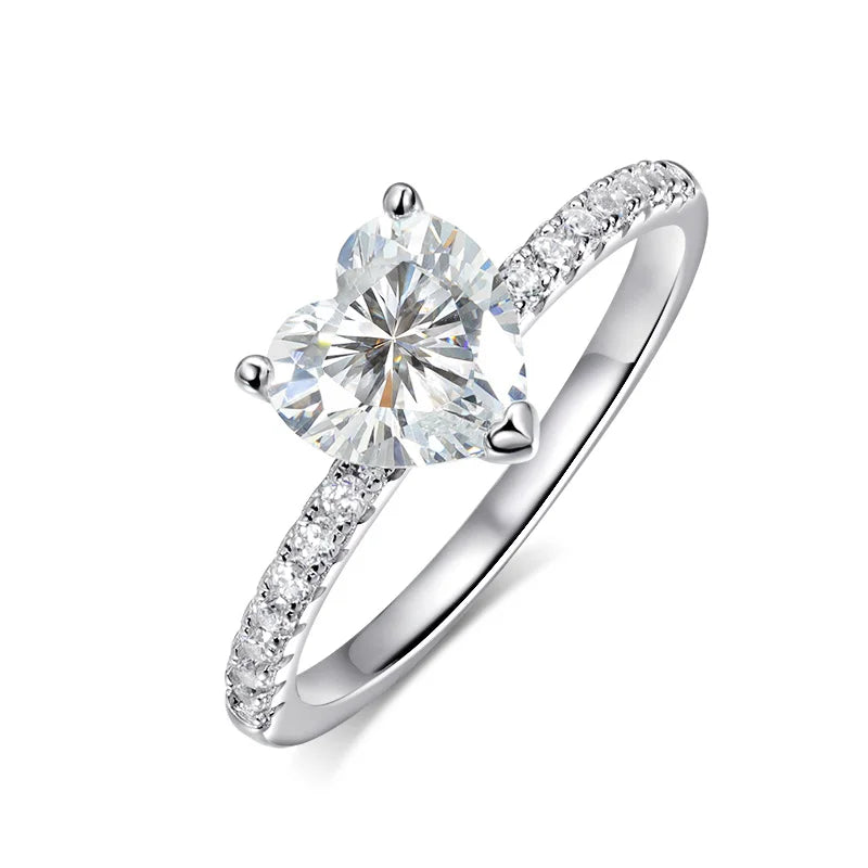 KNOBSPIN D VVS1 1-2ct Heart Moissanite Engagement Ring 925 Sterling Silver Plated 18k White Gold Diamond Promise Rings for Women