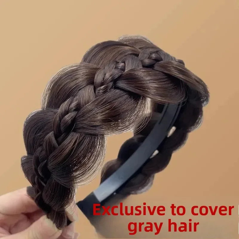 New Women Wide Edge Twist Fishbone Wig Hairband Cover Gray Hair Headwear Fashion Braid Headband