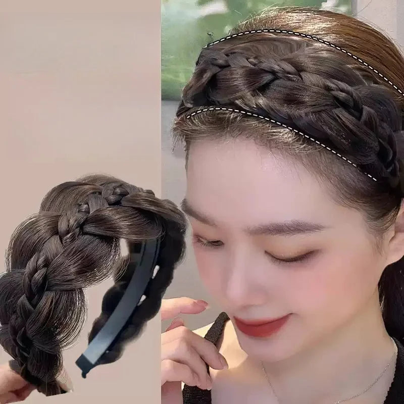 New Women Wide Edge Twist Fishbone Wig Hairband Cover Gray Hair Headwear Fashion Braid Headband