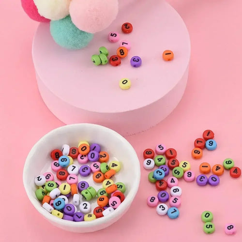 100-500PCS Acrylic Digital Beads Round Flat Loose Spacer Number Beads For Jewelry Making DIY Bracelet Necklace Accessories 7x4mm