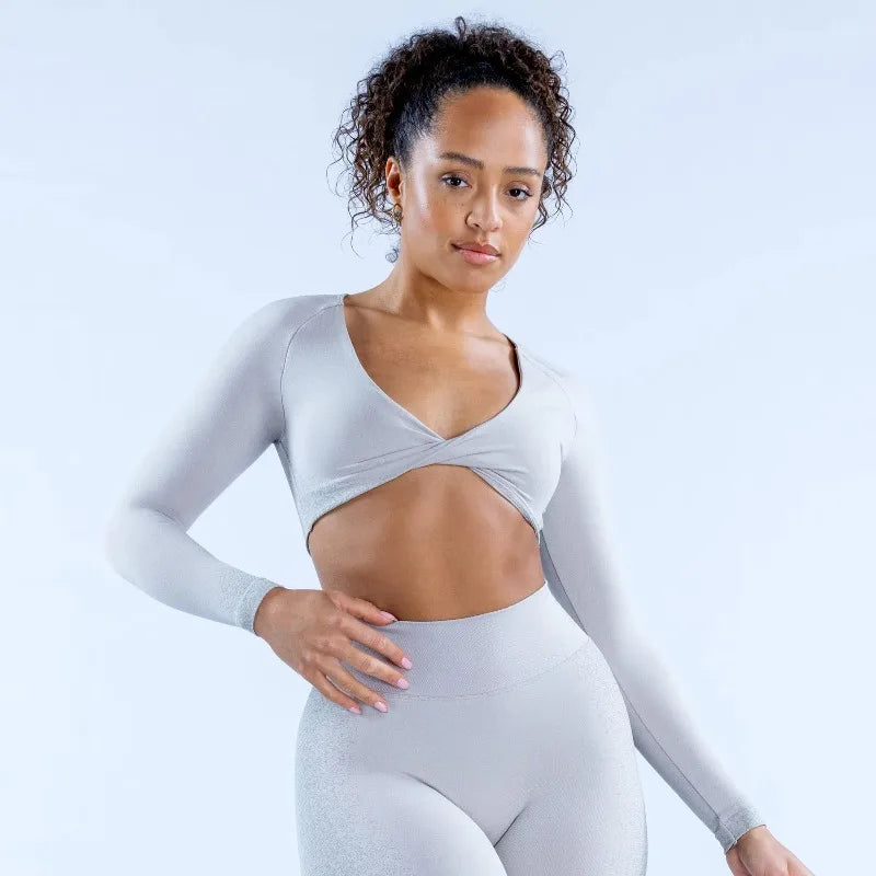 Sports Twisted Long Sleeve Women's Deep V-neck Short Top Yoga Leaky Umbilical Sports Top T-shirt Comfortable and Breathable