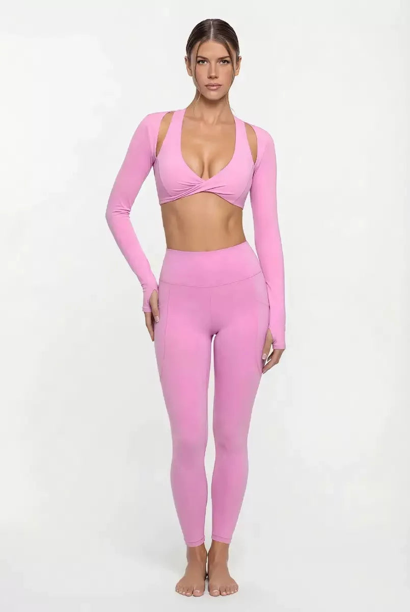 Nude Feel Yoga Long Sleeve Set For Women Pullover Quick-Dry Compression Shirt Outdoor Fitness Activewear Woman Sports Sets