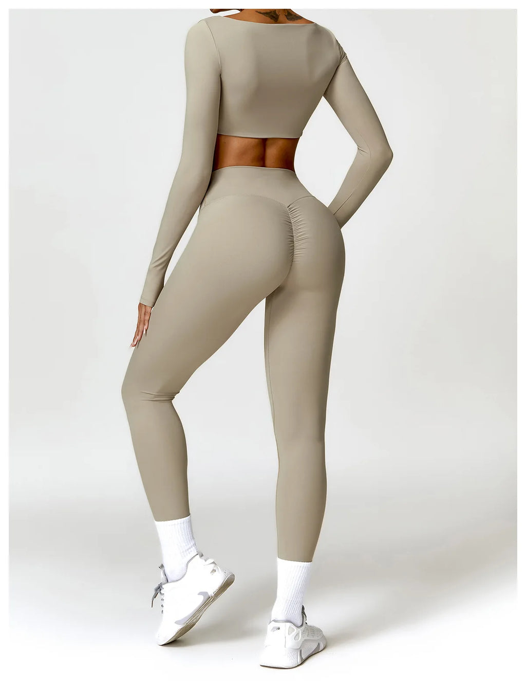 Hearuisavy Summer 2PCS Long Sleeve Gym Set Women Yoga Clothes Quick-Drying Sportswear Running Leggings Workout Sports Crop Top
