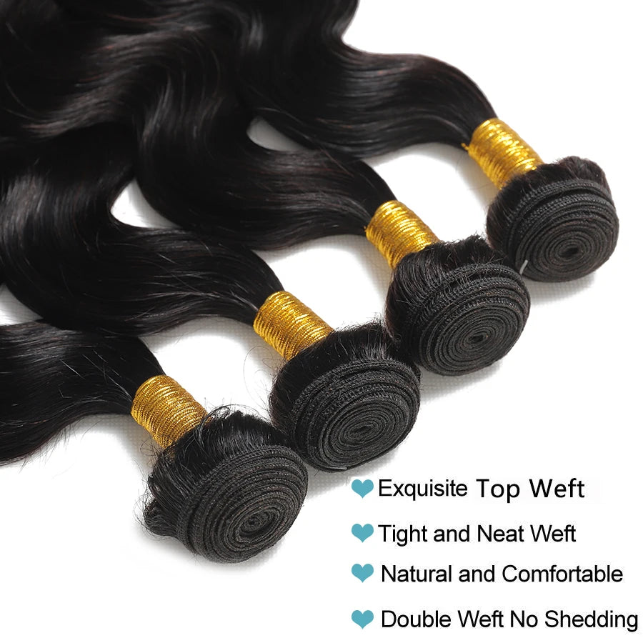 Body Wave Bundles Human Hair Indian Hair Weave Bundles 1/3/4 Pcs Bundles Natural Black 10-30 Inch Remy Hair Extensions Tissage