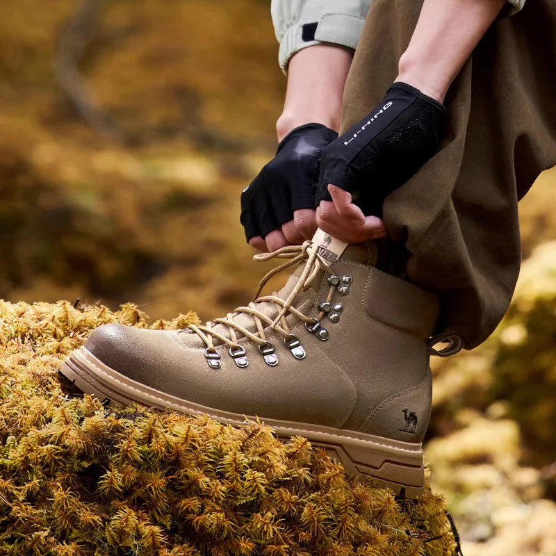 GOLDEN CAMEL Men's Winter Work Boots Waterproof Anti-slip Warm Plus Velvet Thick-soled Hiking Shoes for Men High-top Climbing