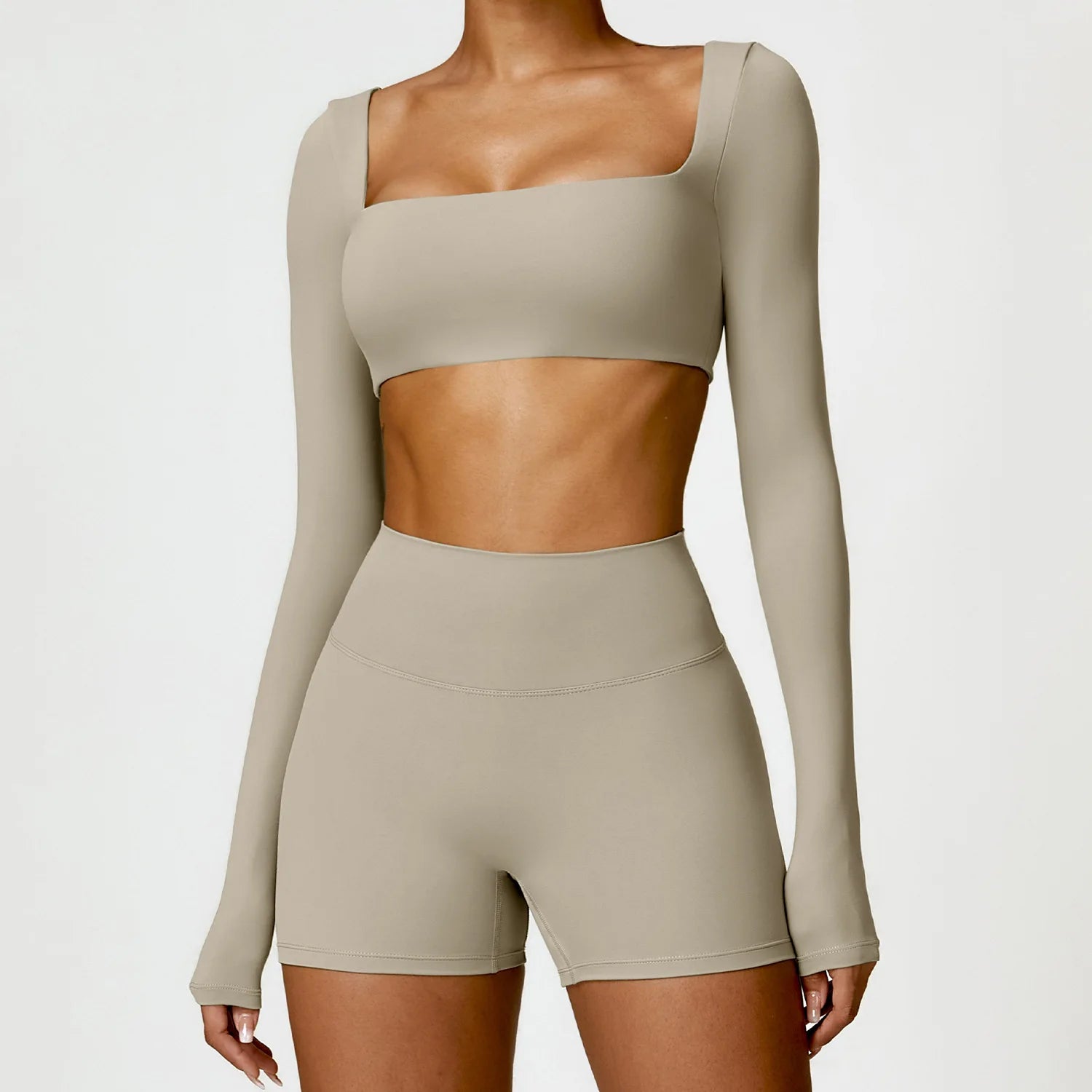 Hearuisavy Summer 2PCS Long Sleeve Gym Set Women Yoga Clothes Quick-Drying Sportswear Running Leggings Workout Sports Crop Top