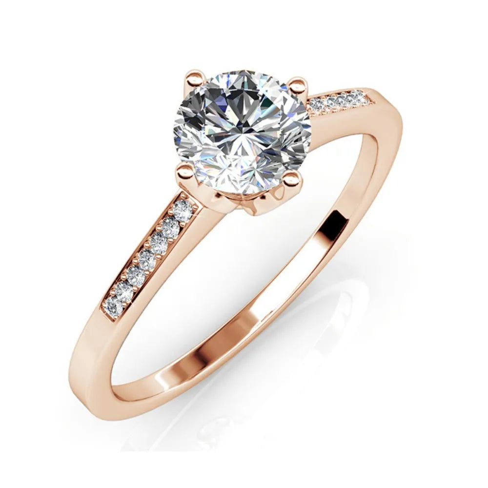 Daisini Crystals from Swarovski rings Round Cut Rose Gold Plated Bridal Wedding Engagement Jewelry  Women Ladies Girls Gift