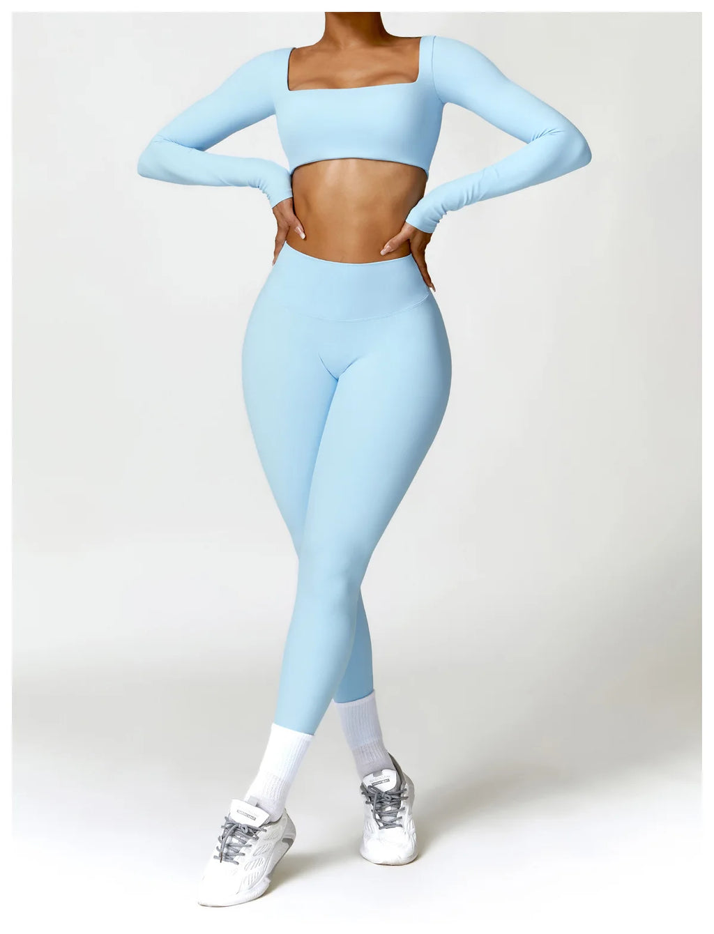 Hearuisavy Summer 2PCS Long Sleeve Gym Set Women Yoga Clothes Quick-Drying Sportswear Running Leggings Workout Sports Crop Top