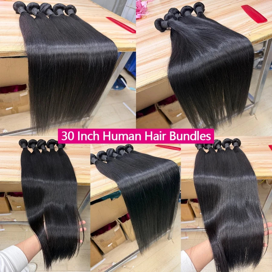 Straight Human Hair Bundles 10A Raw Hair Bundles 100% Human Hair Extensions Natural Black Brazilian Hair Weave Bundles for Women 20 22 24 Inch Bundle Deals Fast Shipping 1/3/4 Pcs Bundles 40 Inch Natural Black No Shedding