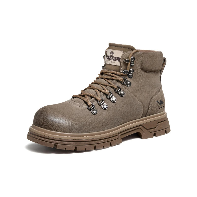GOLDEN CAMEL Men's Winter Work Boots Waterproof Anti-slip Warm Plus Velvet Thick-soled Hiking Shoes for Men High-top Climbing