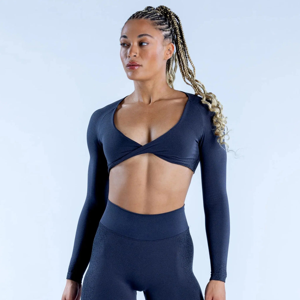 Sports Twisted Long Sleeve Women's Deep V-neck Short Top Yoga Leaky Umbilical Sports Top T-shirt Comfortable and Breathable
