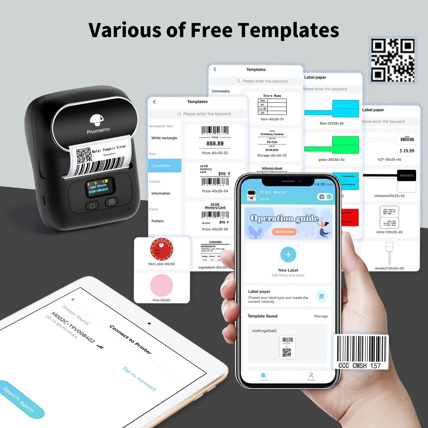Phomemo M110 M221 M220 M120 Label Maker Multifuntional Mini Label Printer Bluetooth Thermal Printer Inkless for Small Business