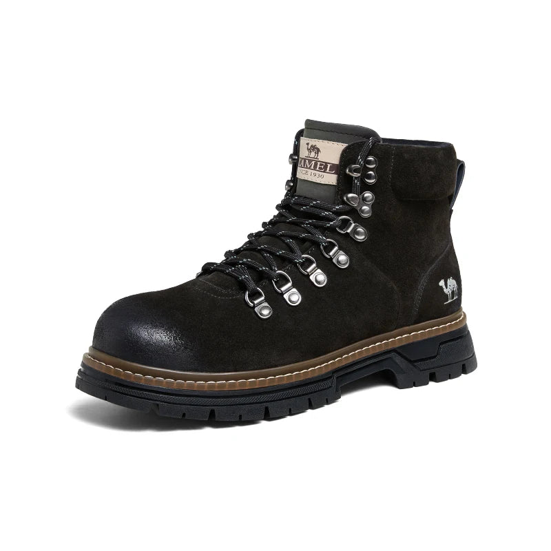 GOLDEN CAMEL Men's Winter Work Boots Waterproof Anti-slip Warm Plus Velvet Thick-soled Hiking Shoes for Men High-top Climbing