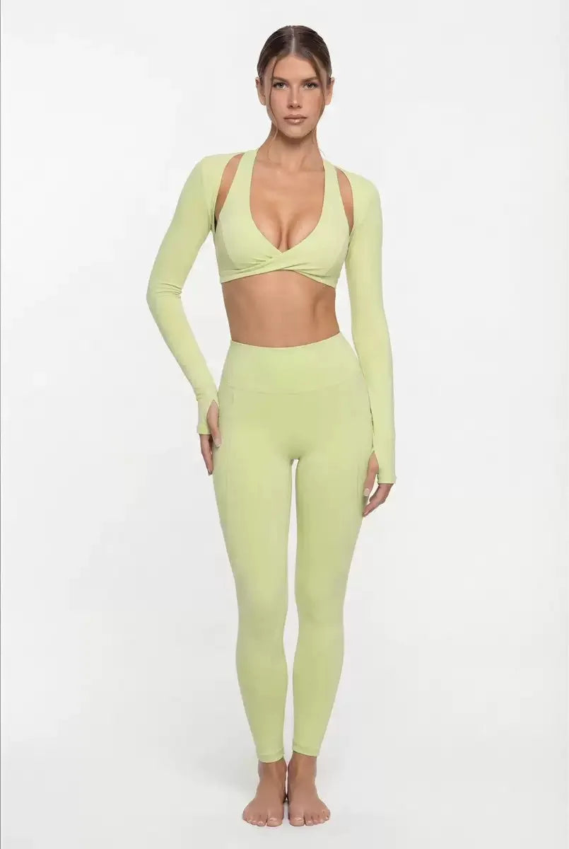 Nude Feel Yoga Long Sleeve Set For Women Pullover Quick-Dry Compression Shirt Outdoor Fitness Activewear Woman Sports Sets