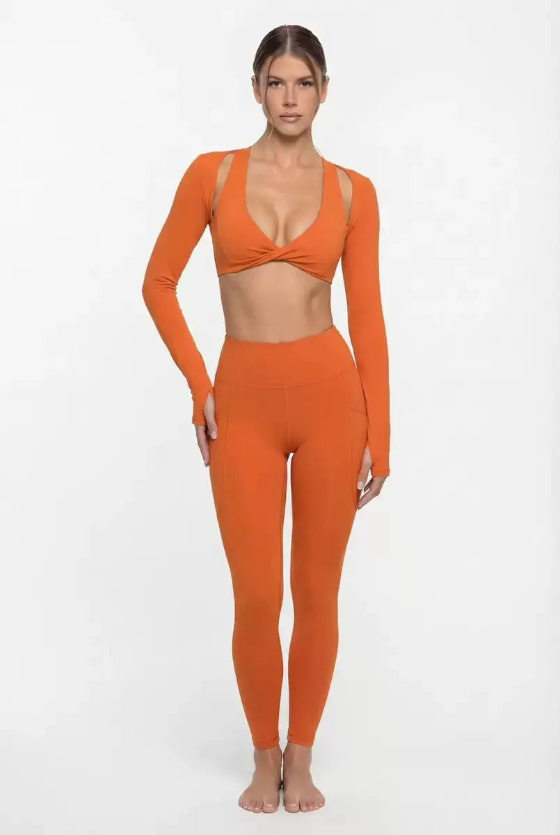Nude Feel Yoga Long Sleeve Set For Women Pullover Quick-Dry Compression Shirt Outdoor Fitness Activewear Woman Sports Sets