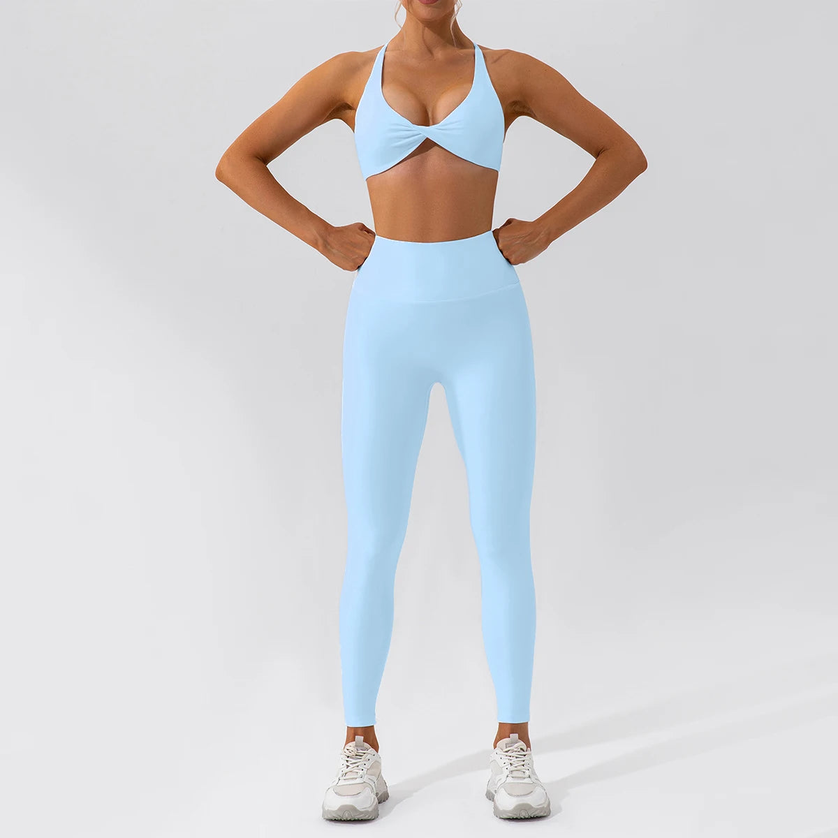 Hearuisavy Summer 2PCS Long Sleeve Gym Set Women Yoga Clothes Quick-Drying Sportswear Running Leggings Workout Sports Crop Top