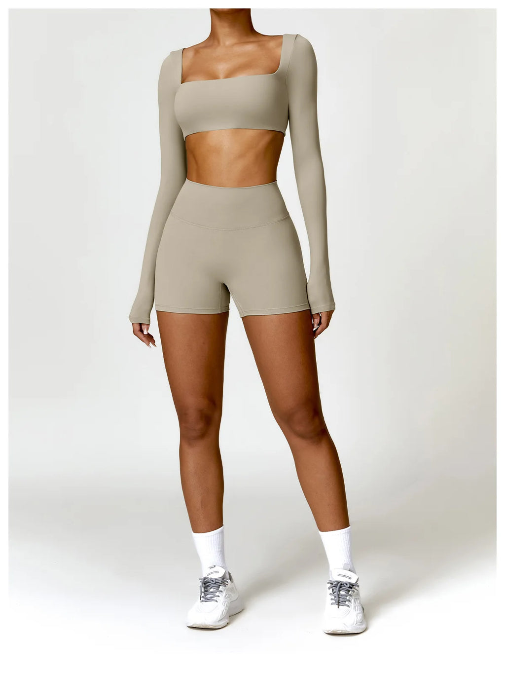 Hearuisavy Summer 2PCS Long Sleeve Gym Set Women Yoga Clothes Quick-Drying Sportswear Running Leggings Workout Sports Crop Top