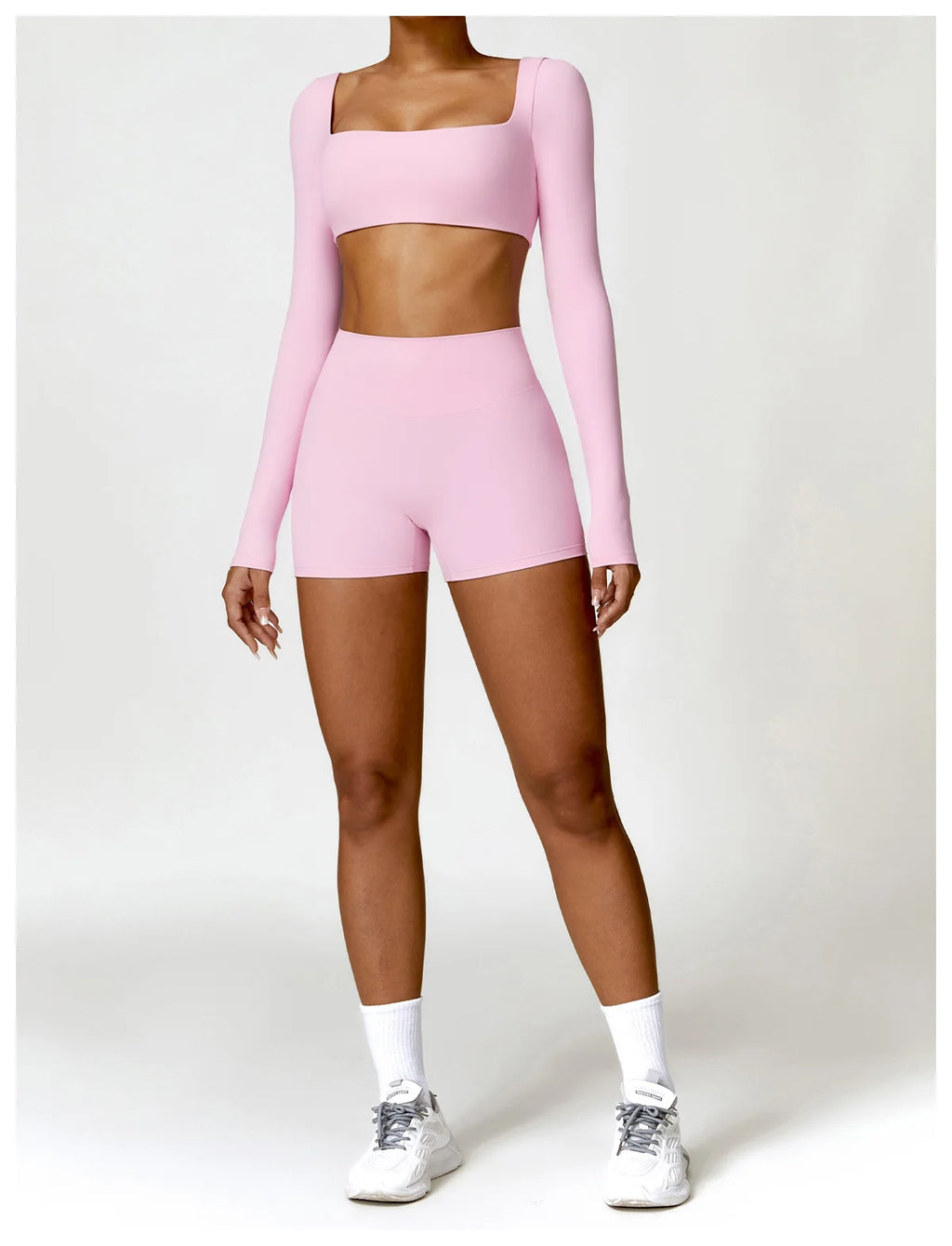 Hearuisavy Summer 2PCS Long Sleeve Gym Set Women Yoga Clothes Quick-Drying Sportswear Running Leggings Workout Sports Crop Top