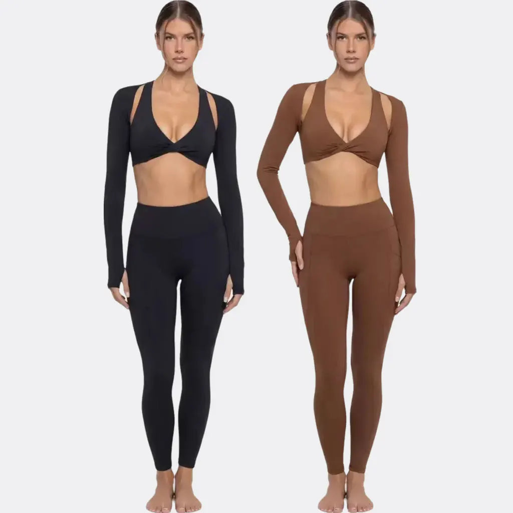 Nude Feel Yoga Long Sleeve Set For Women Pullover Quick-Dry Compression Shirt Outdoor Fitness Activewear Woman Sports Sets