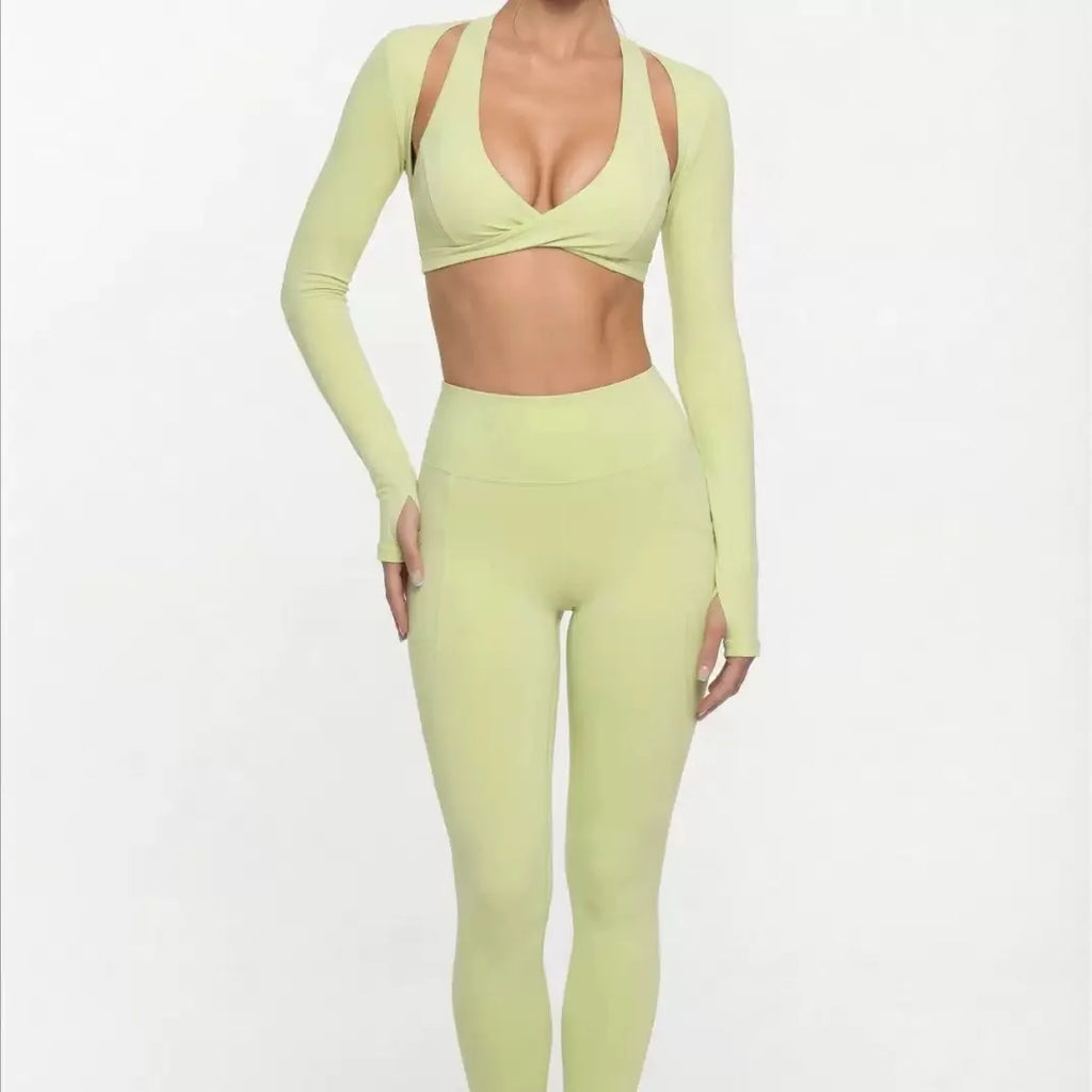Nude Feel Yoga Long Sleeve Set For Women Pullover Quick-Dry Compression Shirt Outdoor Fitness Activewear Woman Sports Sets