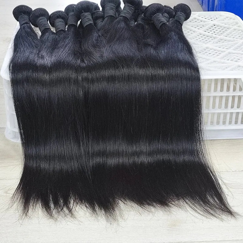 Straight Human Hair Bundles 10A Raw Hair Bundles 100% Human Hair Extensions Natural Black Brazilian Hair Weave Bundles for Women 20 22 24 Inch Bundle Deals Fast Shipping 1/3/4 Pcs Bundles 40 Inch Natural Black No Shedding