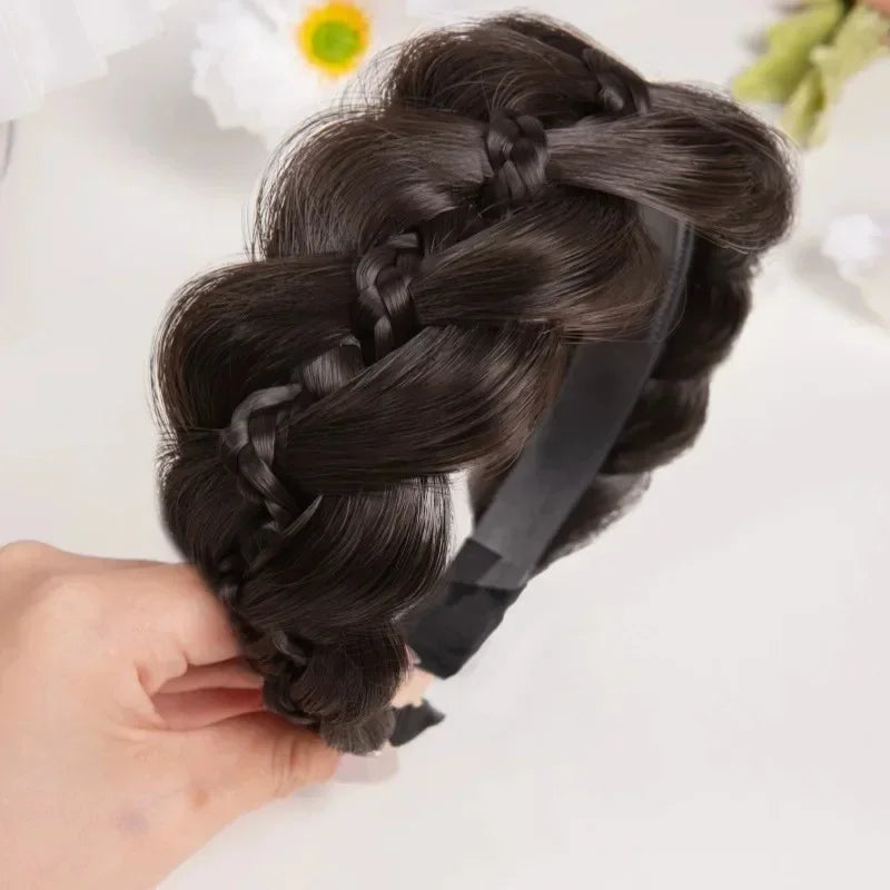 New Women Wide Edge Twist Fishbone Wig Hairband Cover Gray Hair Headwear Fashion Braid Headband
