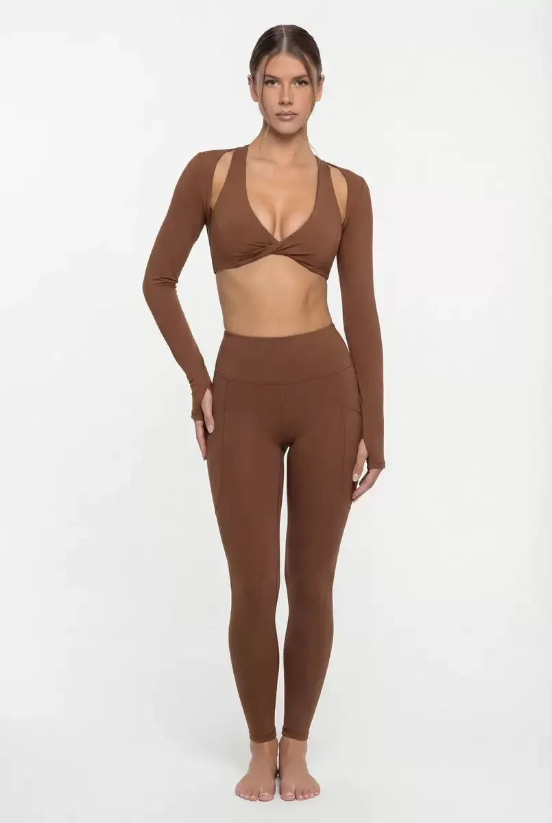Nude Feel Yoga Long Sleeve Set For Women Pullover Quick-Dry Compression Shirt Outdoor Fitness Activewear Woman Sports Sets
