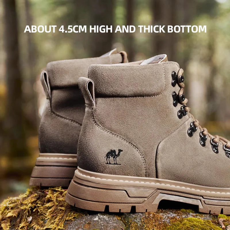 GOLDEN CAMEL Men's Winter Work Boots Waterproof Anti-slip Warm Plus Velvet Thick-soled Hiking Shoes for Men High-top Climbing