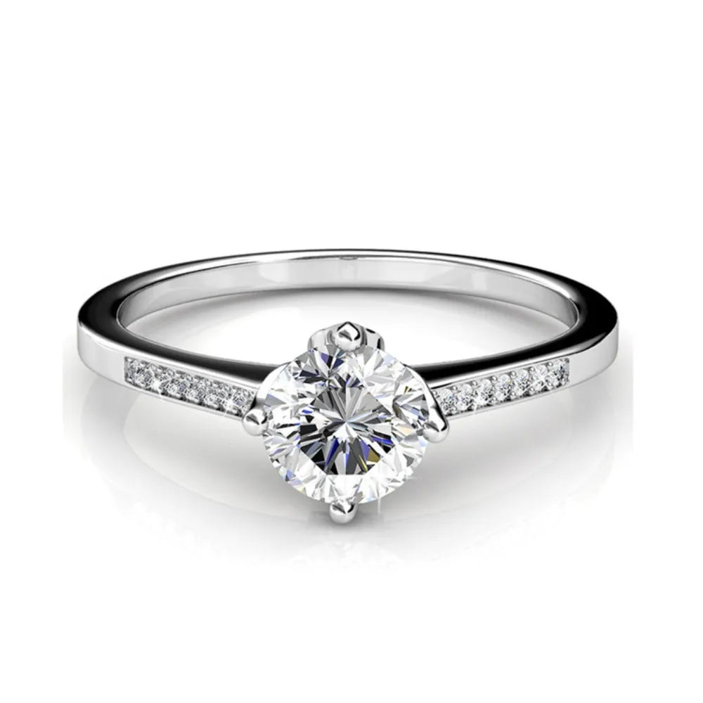 Daisini Crystals from Swarovski rings Round Cut Rose Gold Plated Bridal Wedding Engagement Jewelry  Women Ladies Girls Gift