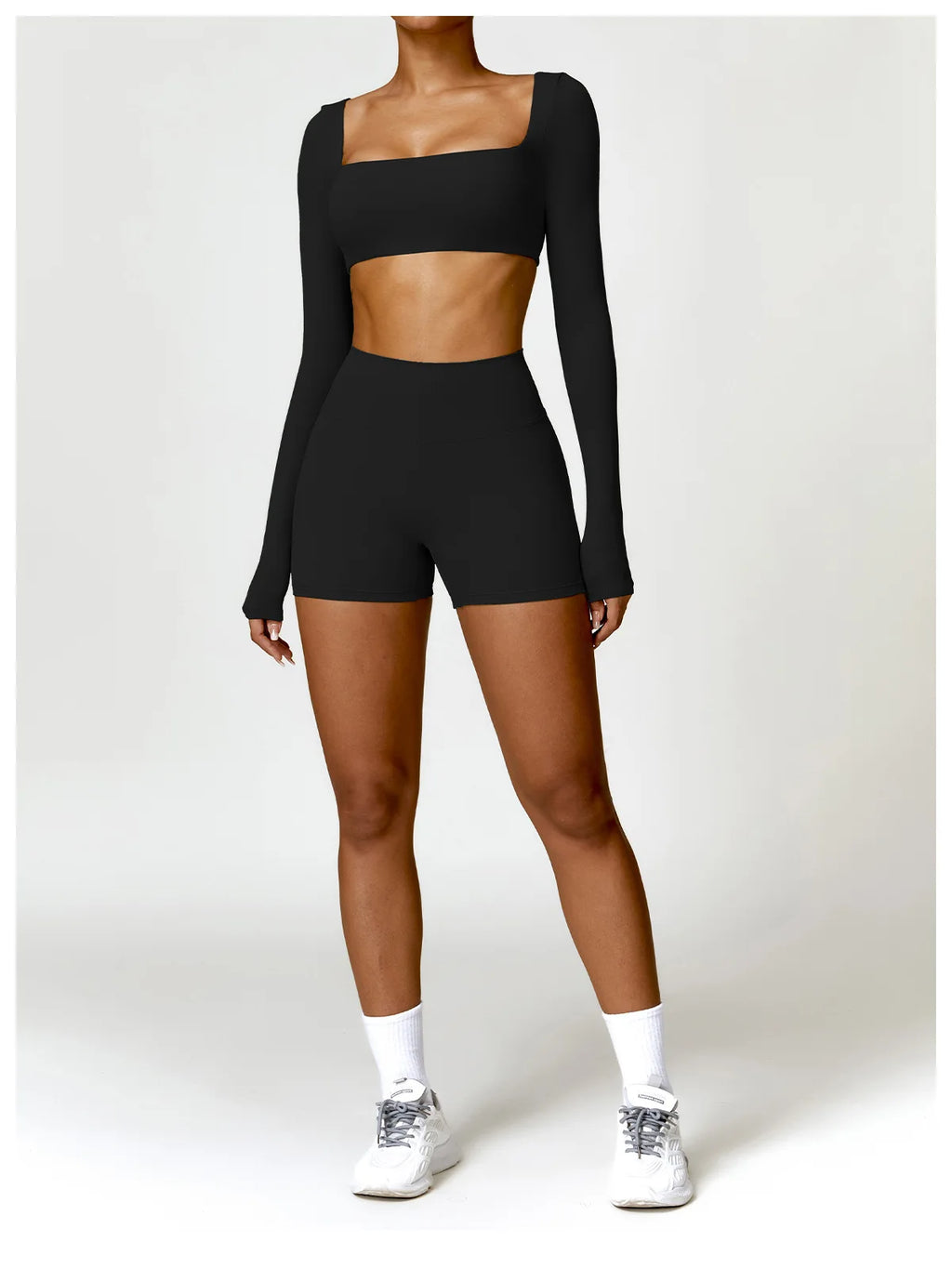 Hearuisavy Summer 2PCS Long Sleeve Gym Set Women Yoga Clothes Quick-Drying Sportswear Running Leggings Workout Sports Crop Top
