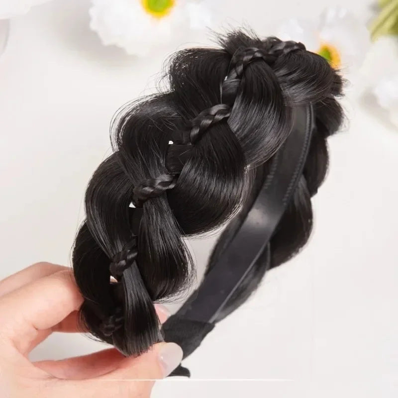 New Women Wide Edge Twist Fishbone Wig Hairband Cover Gray Hair Headwear Fashion Braid Headband