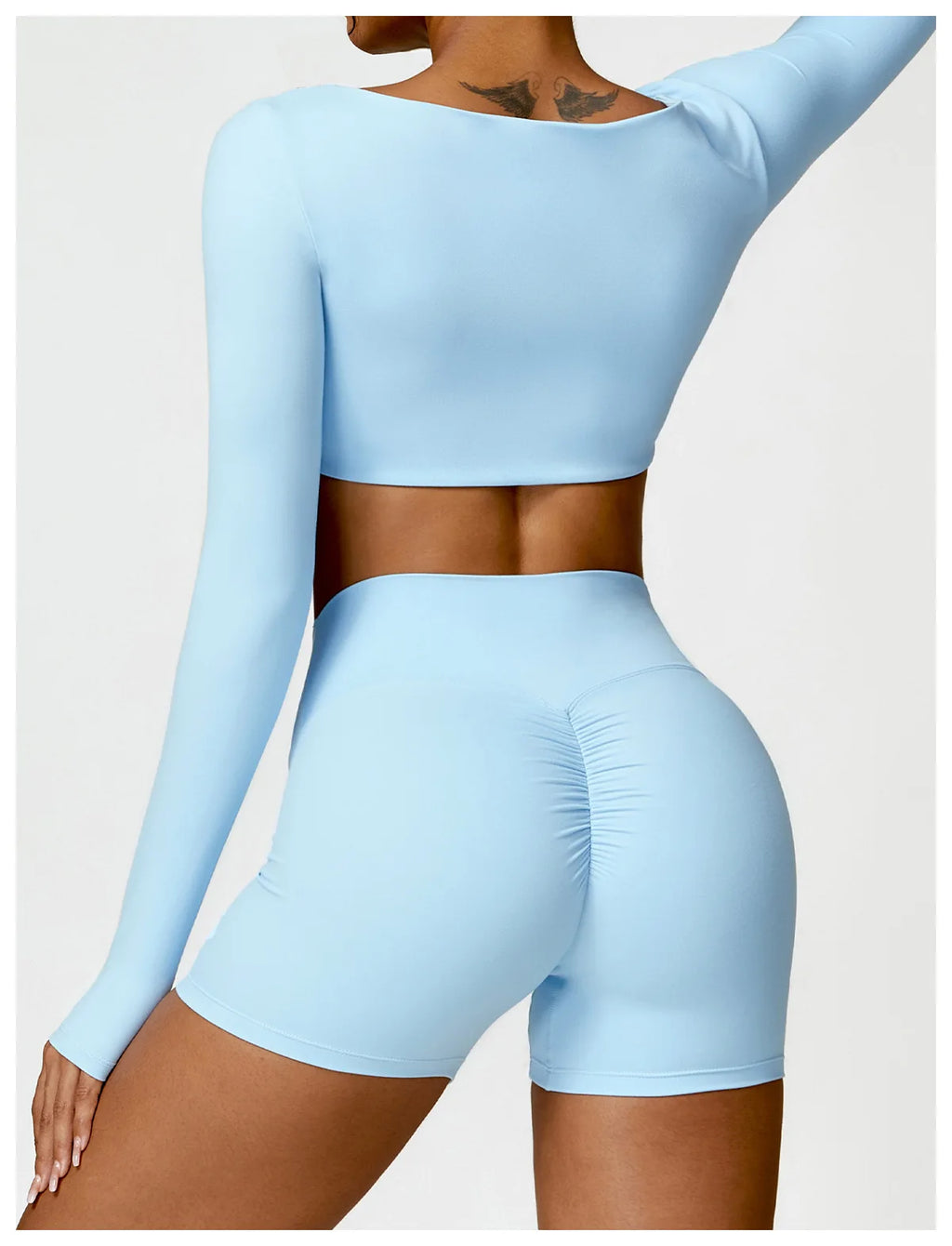 Hearuisavy Summer 2PCS Long Sleeve Gym Set Women Yoga Clothes Quick-Drying Sportswear Running Leggings Workout Sports Crop Top