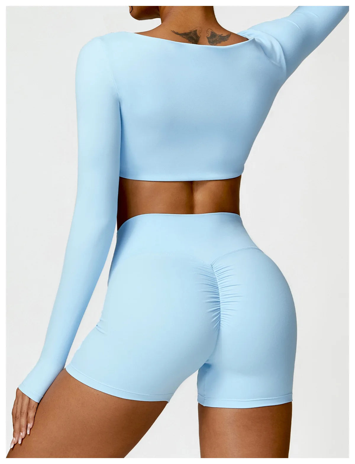 Hearuisavy Summer 2PCS Long Sleeve Gym Set Women Yoga Clothes Quick-Drying Sportswear Running Leggings Workout Sports Crop Top