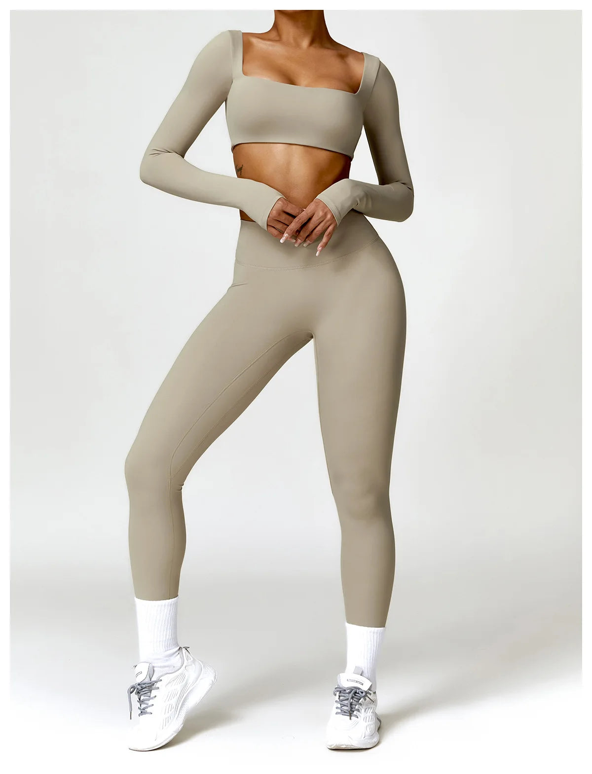 Hearuisavy Summer 2PCS Long Sleeve Gym Set Women Yoga Clothes Quick-Drying Sportswear Running Leggings Workout Sports Crop Top