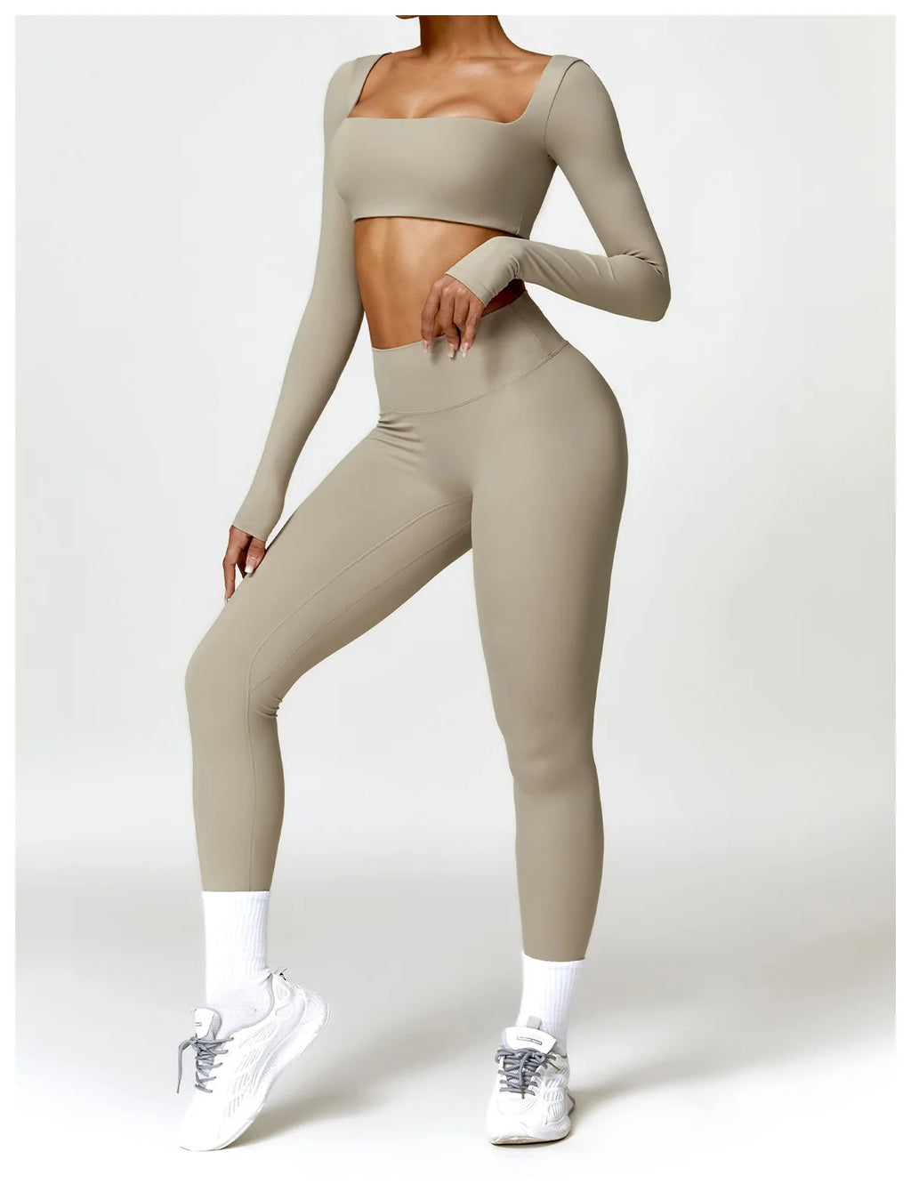 Hearuisavy Summer 2PCS Long Sleeve Gym Set Women Yoga Clothes Quick-Drying Sportswear Running Leggings Workout Sports Crop Top