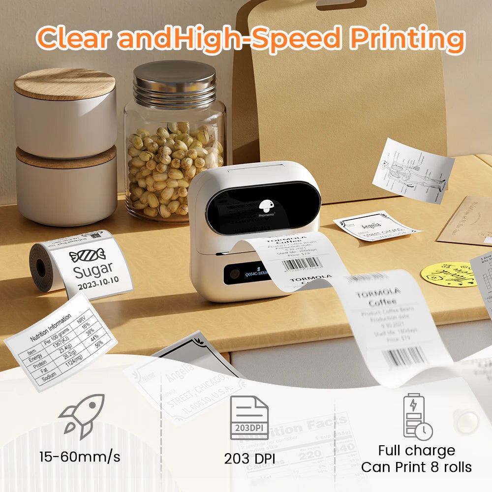 Zodzi M220 Label Printer 75mm Thermal Label Maker for Barcode Address Labeling Mailing File Folder Labels for Phone & PC