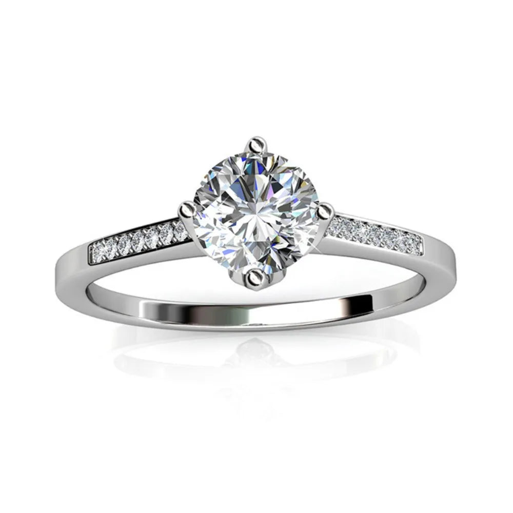 Daisini Crystals from Swarovski rings Round Cut Rose Gold Plated Bridal Wedding Engagement Jewelry  Women Ladies Girls Gift