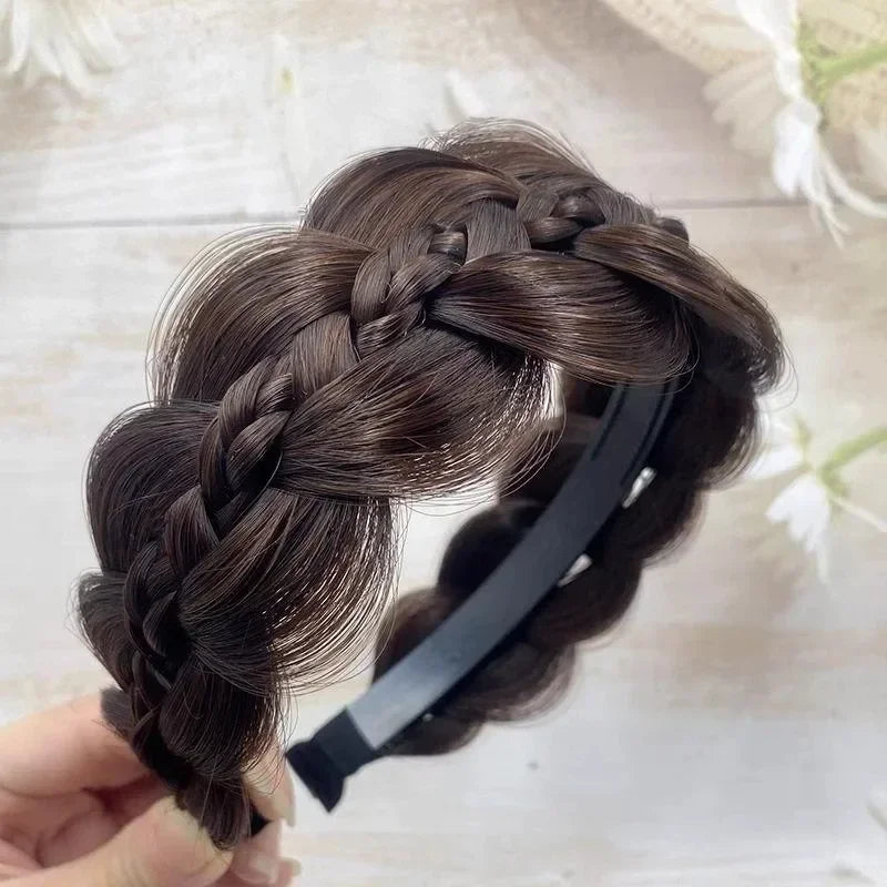 New Women Wide Edge Twist Fishbone Wig Hairband Cover Gray Hair Headwear Fashion Braid Headband