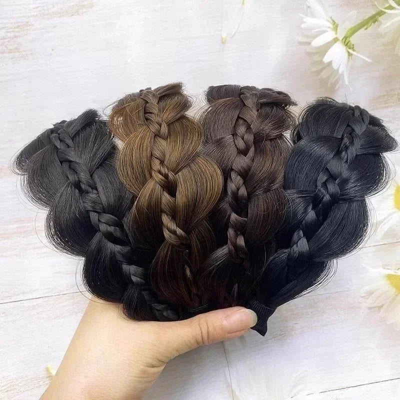 New Women Wide Edge Twist Fishbone Wig Hairband Cover Gray Hair Headwear Fashion Braid Headband