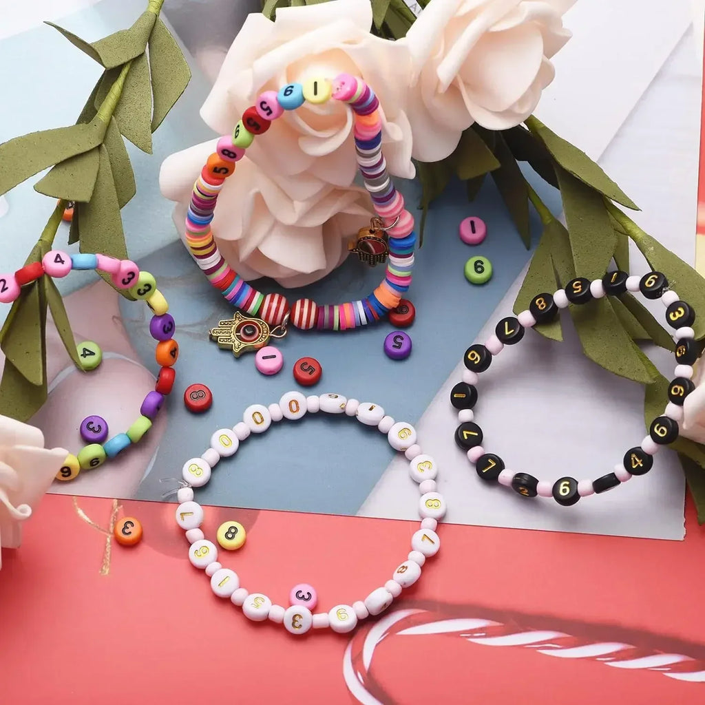 100-500PCS Acrylic Digital Beads Round Flat Loose Spacer Number Beads For Jewelry Making DIY Bracelet Necklace Accessories 7x4mm