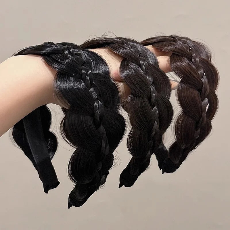 New Women Wide Edge Twist Fishbone Wig Hairband Cover Gray Hair Headwear Fashion Braid Headband
