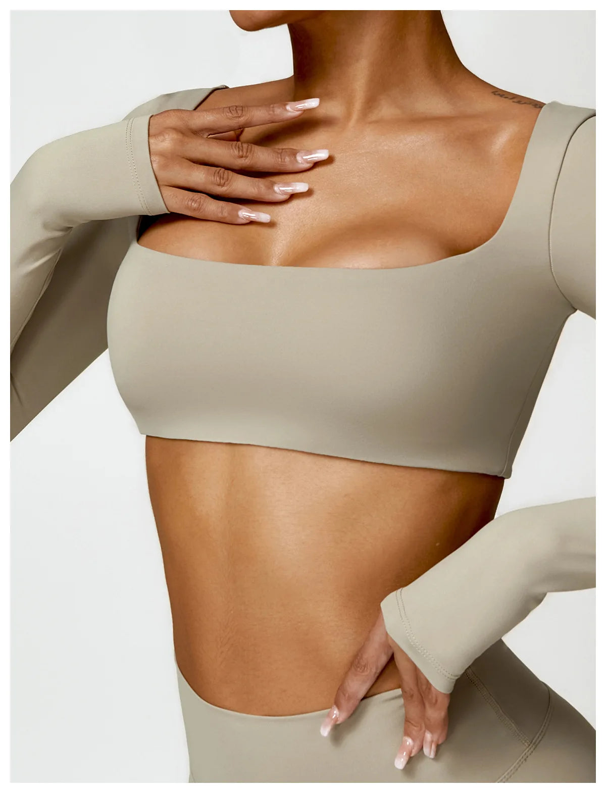 Hearuisavy Summer 2PCS Long Sleeve Gym Set Women Yoga Clothes Quick-Drying Sportswear Running Leggings Workout Sports Crop Top